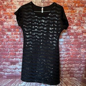 Adorable Black Sequined Size Medium Short Sleeved Dress!
